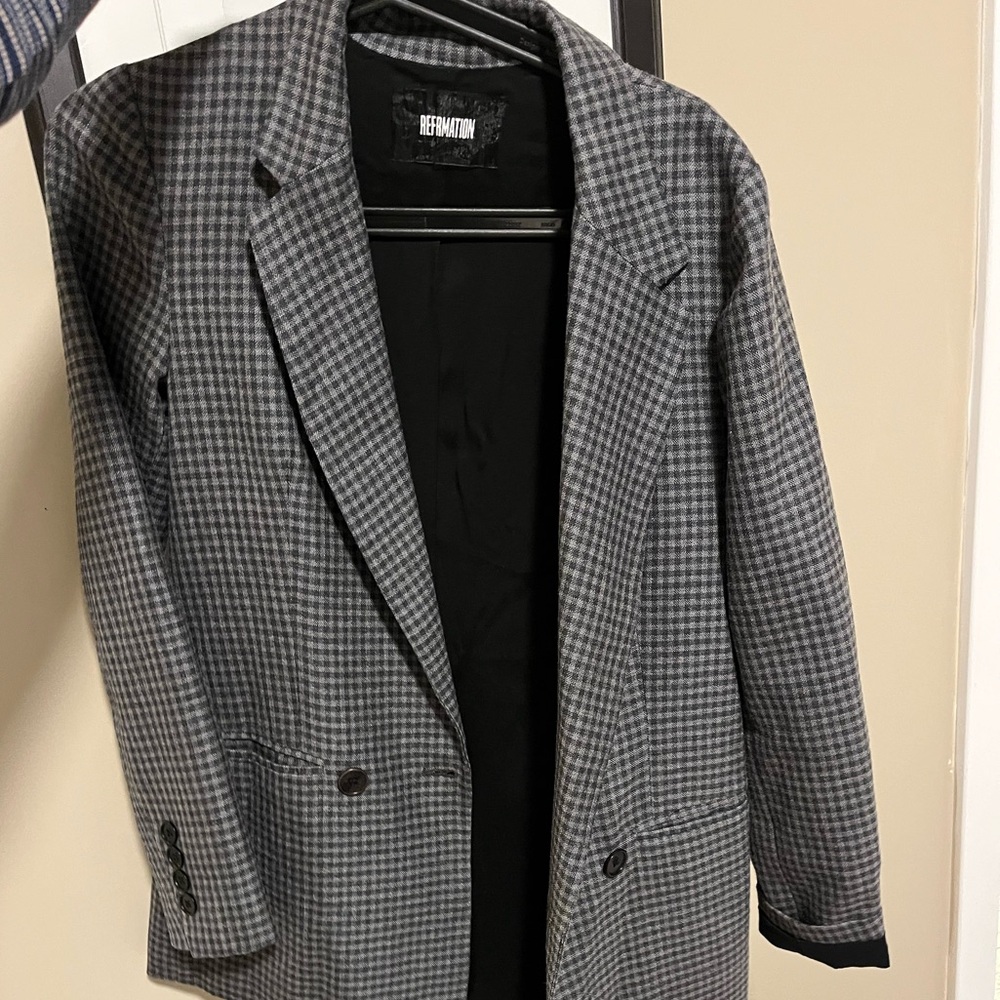 Reformation Like New Gray Checkered Blazer